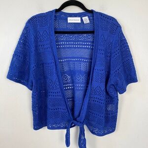 Alfred Dunner‎ Crochet Knit Open Knit Shrug Tie Front Short Sleeve Cardigan XL